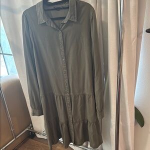 Elegant Olive Green Shirt Dress